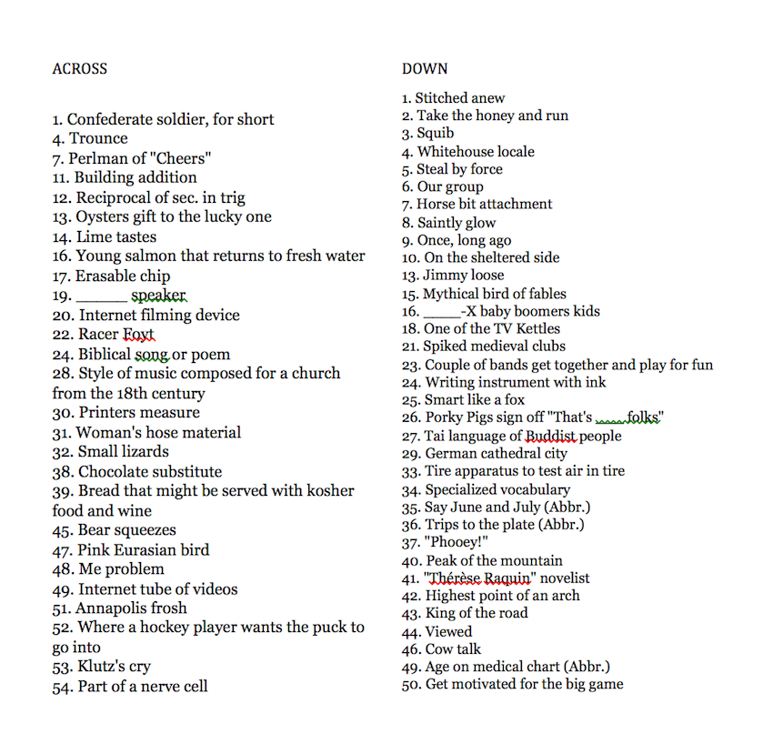 Crossword Puzzle August 1, 2018