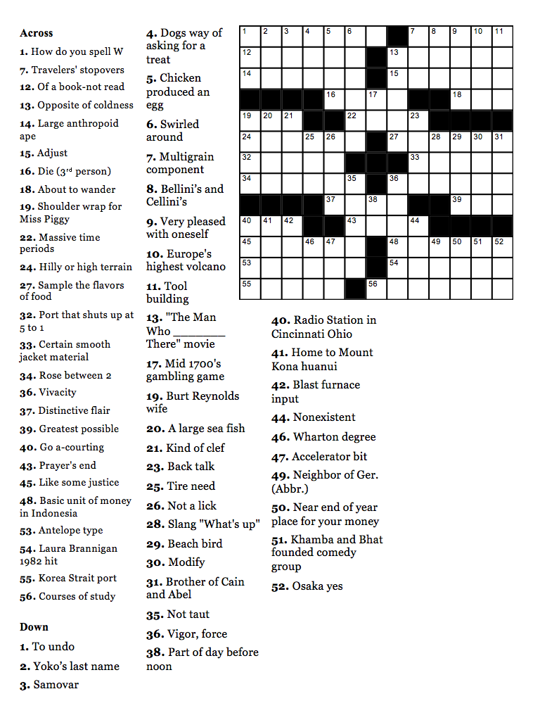 Crossword Puzzle, September 19, 2018 - Geneva Shore Report