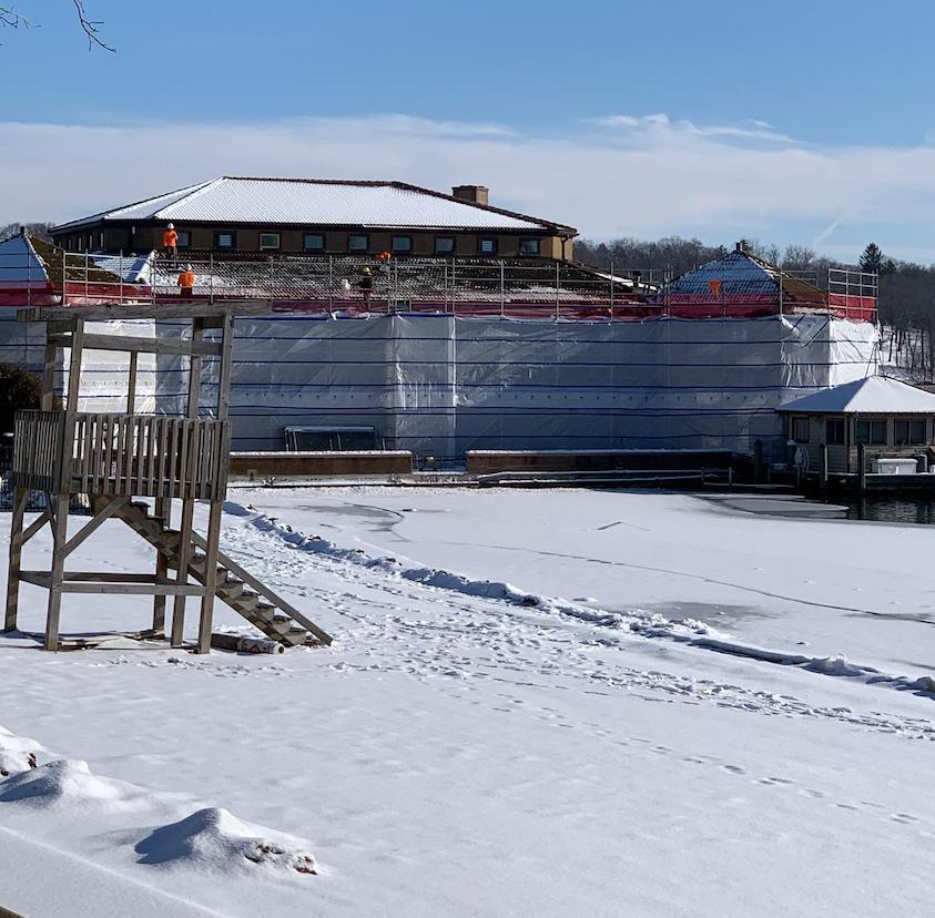 Working on the roof, Riviera Lake Geneva